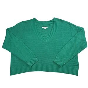 Green V Neck Knit Sweater Relaxed Fit Medium American Eagle